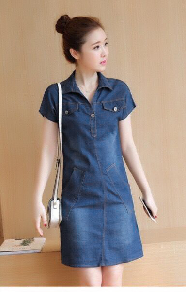 ĐẦM JEAN KIỂU CỔ SƠ MI FORM SUÔNG